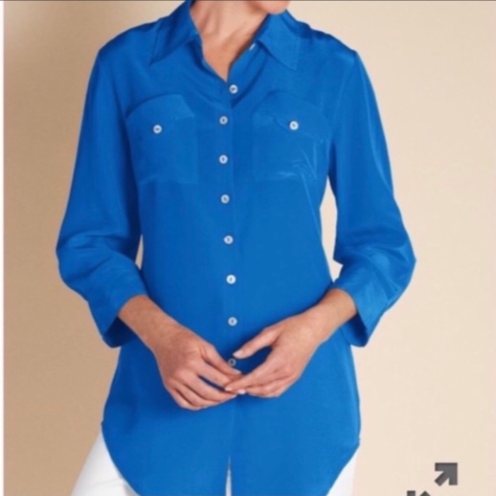 Soft Surroundings 100% Silk Button Front T…
